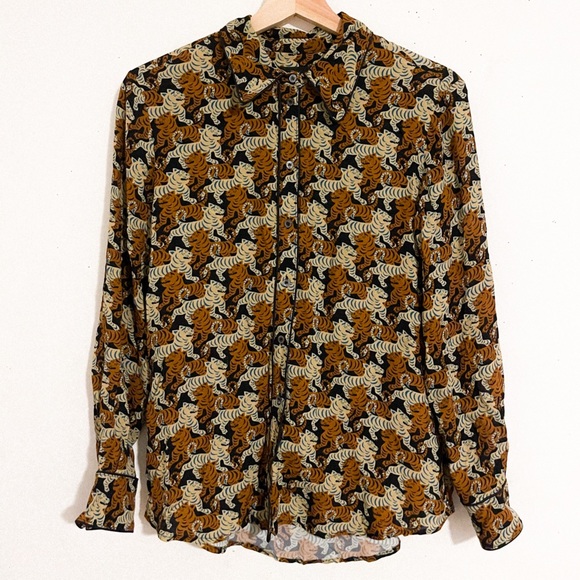 Ottod’ame Women’s Italian Tigress Print Designer Lightweight Blouse Size 6 - Picture 1 of 3
